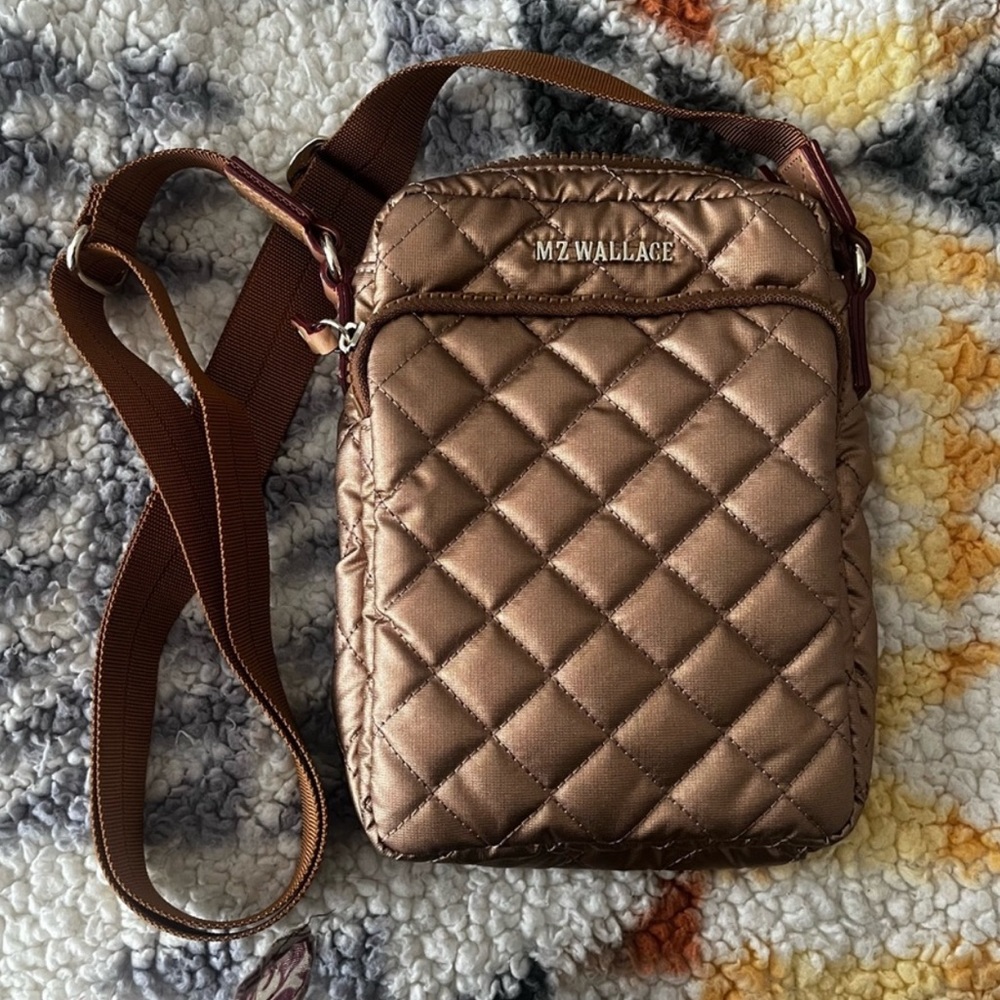 MZ Wallace Quilted Metallic Bronze Crossbody Bag - Picture 2 of 6